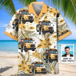 Sportswearmerch Funny School Bus Driver Custom Photo Hawaiian Shirt For Fan