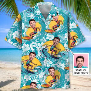 Sportswearmerch Funny Surfing Custom Photo Hawaiian Shirt For Fan