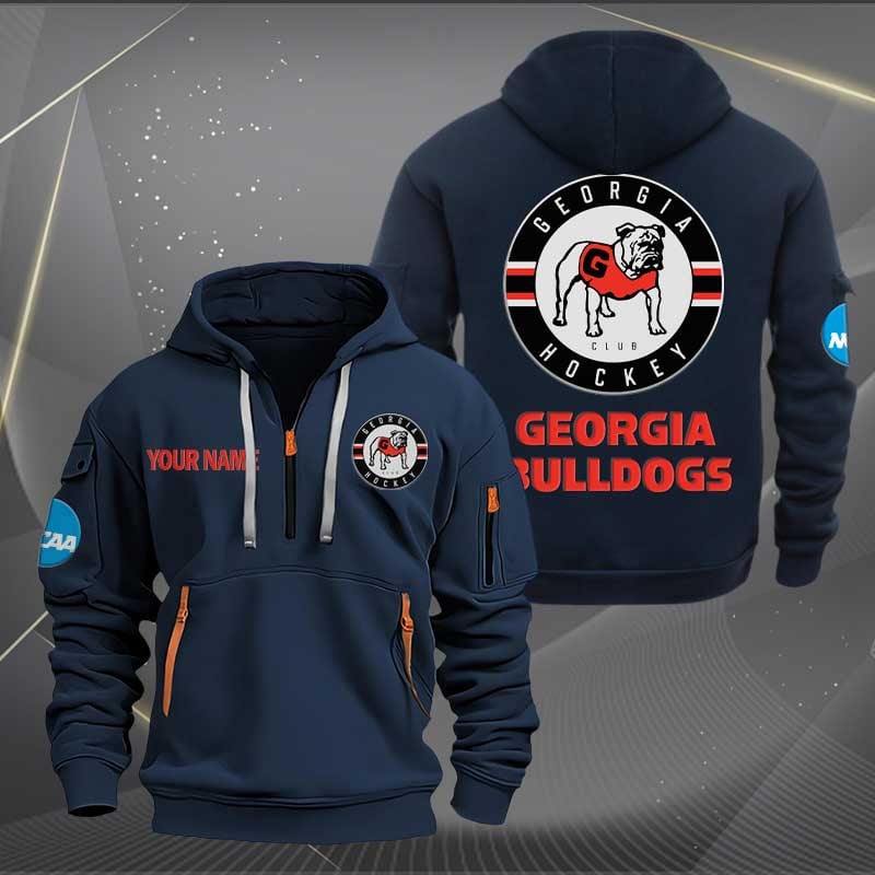 Sportswearmerch Georgia Bulldogs Hockey NCAA Personalized Half Zip Hoodie For Fan