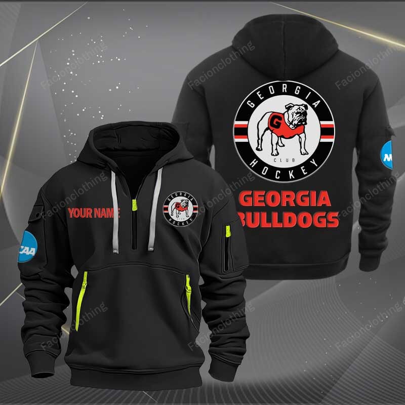 Sportswearmerch Georgia Bulldogs Hockey NCAA Personalized Half Zip Hoodie For Fan