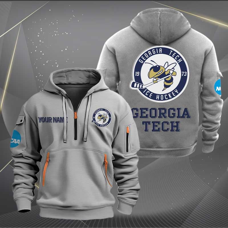 Sportswearmerch Georgia Tech Yellow Jackets Hockey NCAA Personalized Half Zip Hoodie For Fan