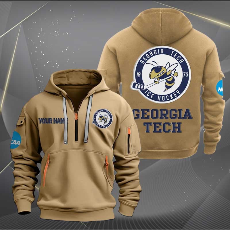 Sportswearmerch Georgia Tech Yellow Jackets Hockey NCAA Personalized Half Zip Hoodie For Fan