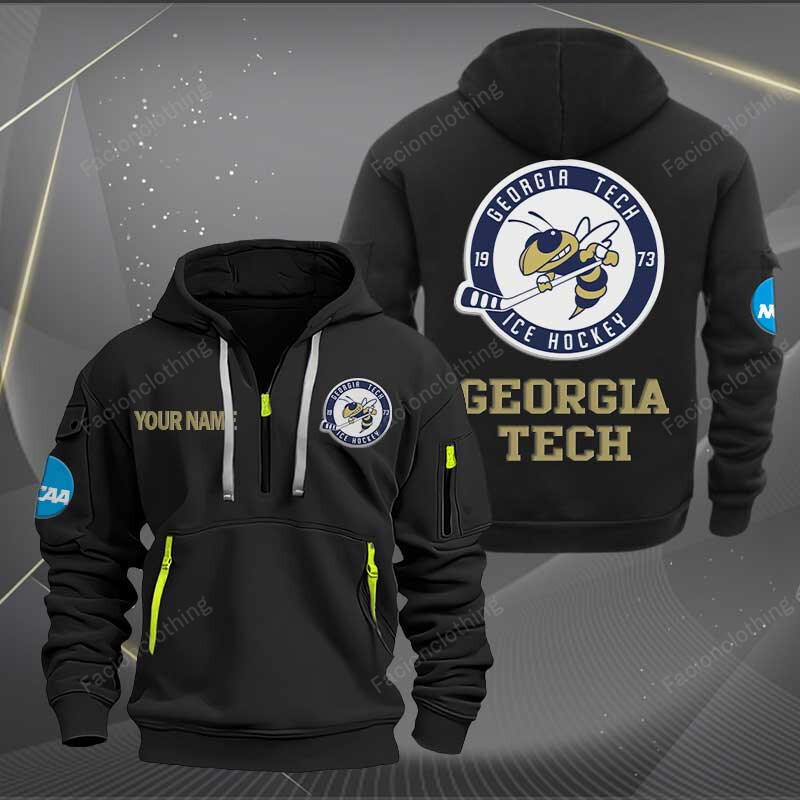 Sportswearmerch Georgia Tech Yellow Jackets Hockey NCAA Personalized Half Zip Hoodie For Fan