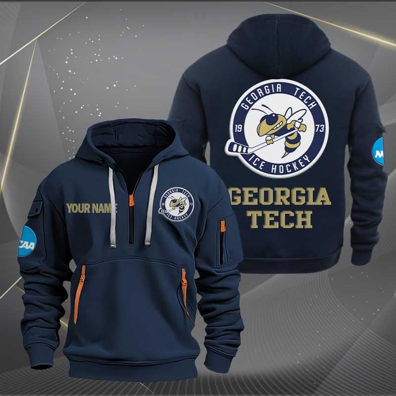 Sportswearmerch Georgia Tech Yellow Jackets Hockey NCAA Personalized Half Zip Hoodie For Fan
