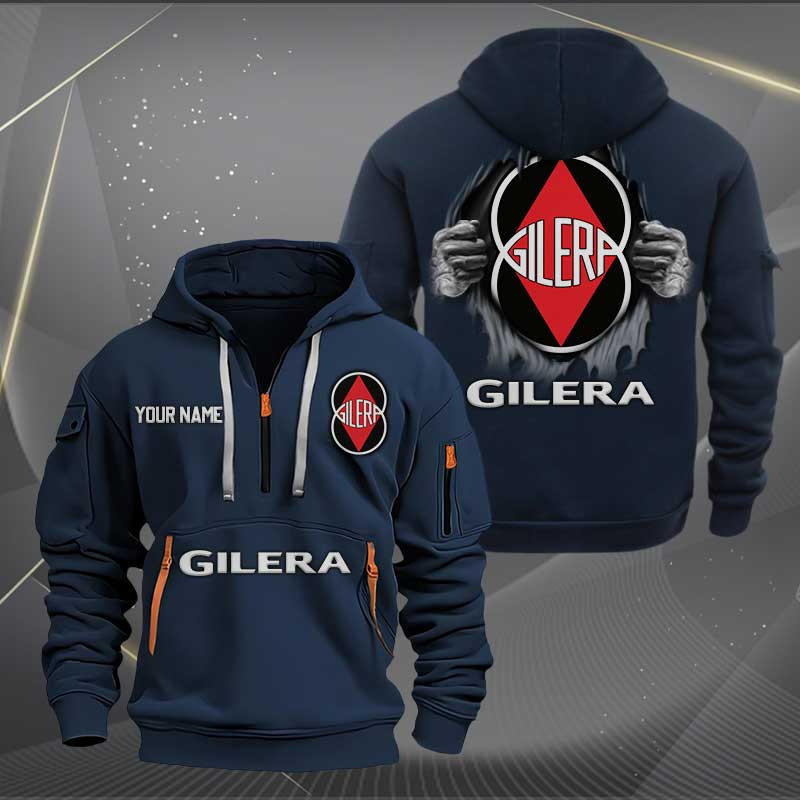 Sportswearmerch Gilera Motorcycles Personalized Half Zip Hoodie For Fan