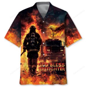 Sportswearmerch God Bless Firefighter Hawaiian Shirt For Fan