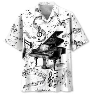 Sportswearmerch Grand Piano Black White Hawaiian Shirt Pocket For Fan