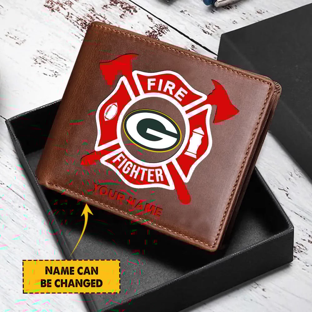 Sportswearmerch Green Bay Packers NFL Team And Fire Fighter Man Folded Wallet Perfect Gift For Fan