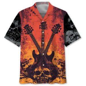 Sportswearmerch Guitar Crossed Skull Rock n Roll Hawaiian Shirt For Fan