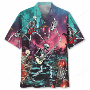 Sportswearmerch Guitar Skeleton Halloween Night Hawaiian Shirt For Fan