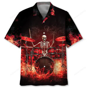 Sportswearmerch Halloween Racing Drum Set On Fire Hawaiian Shirt For Fan