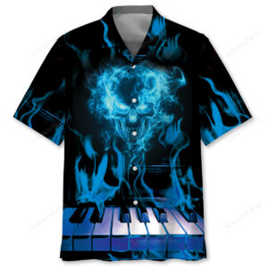 Sportswearmerch Halloween Skull Piano Hawaiian Shirt For Fan
