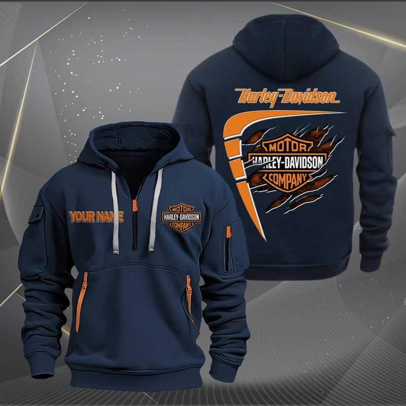 Sportswearmerch Harley-Davidson Motorcycle Personalized Half Zip Hoodie For Fan