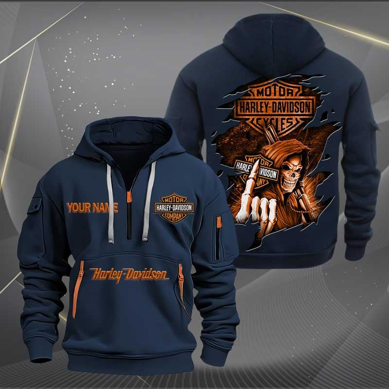 Sportswearmerch Harley-Davidson Motorcycle Personalized Half Zip Hoodie For Fan