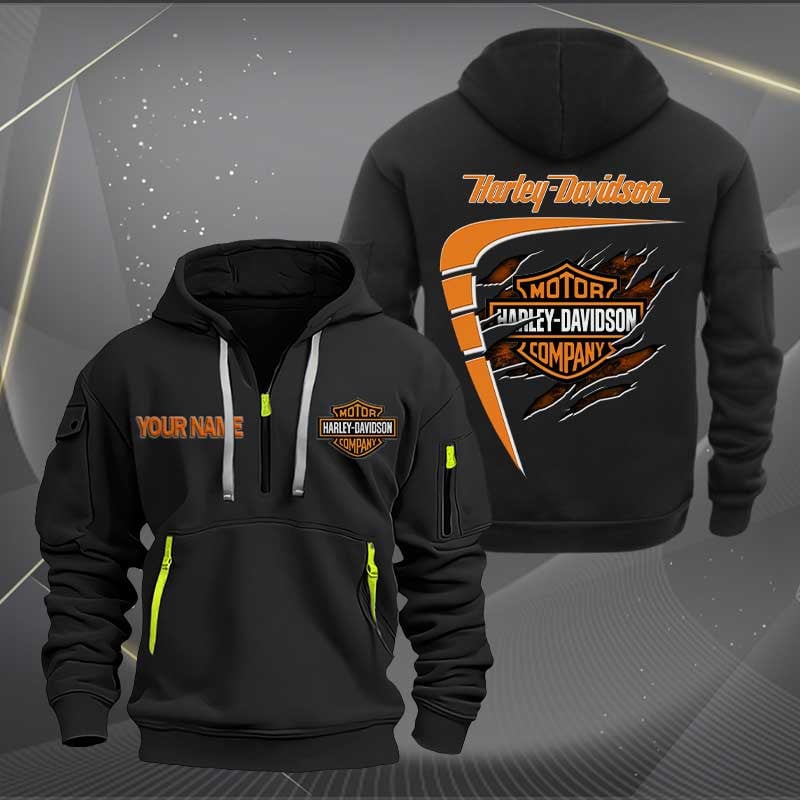 Sportswearmerch Harley-Davidson Motorcycle Personalized Half Zip Hoodie For Fan