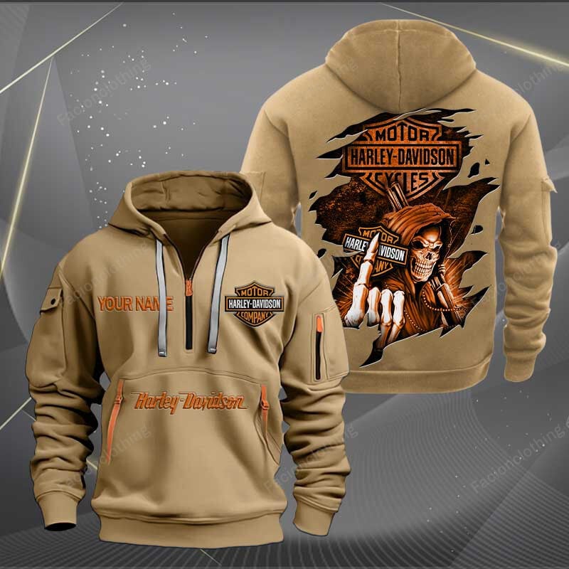Sportswearmerch Harley-Davidson Motorcycle Personalized Half Zip Hoodie For Fan