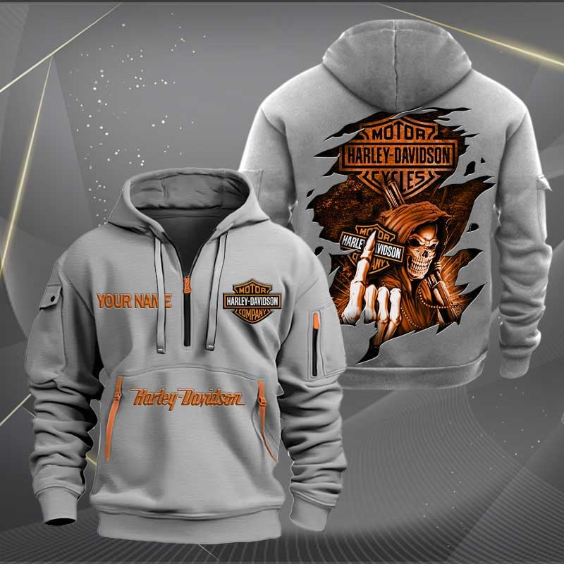 Sportswearmerch Harley-Davidson Motorcycle Personalized Half Zip Hoodie For Fan