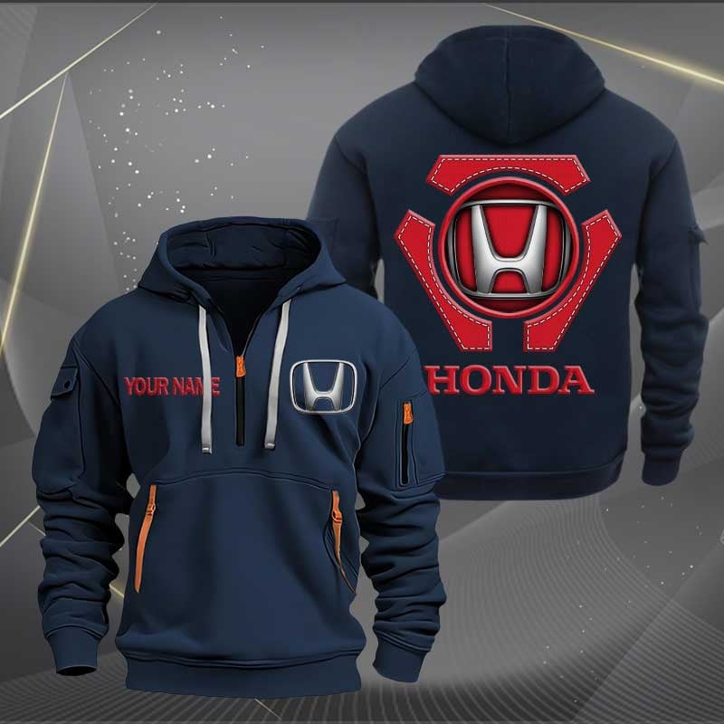 Sportswearmerch Honda Car Personalized Half Zip Hoodie For Fan