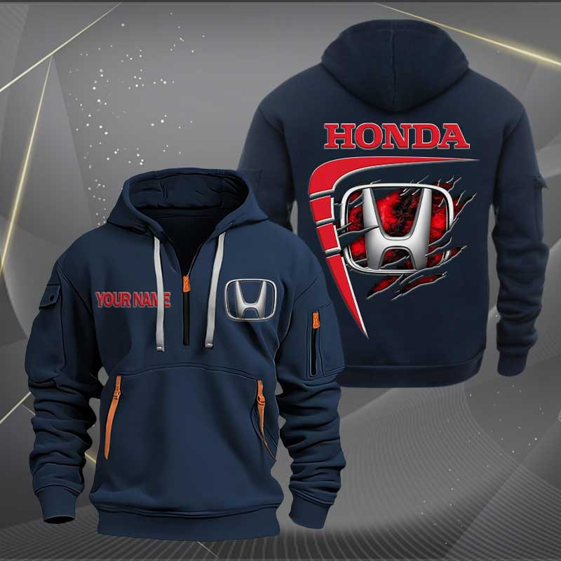 Sportswearmerch Honda Car Personalized Half Zip Hoodie For Fan
