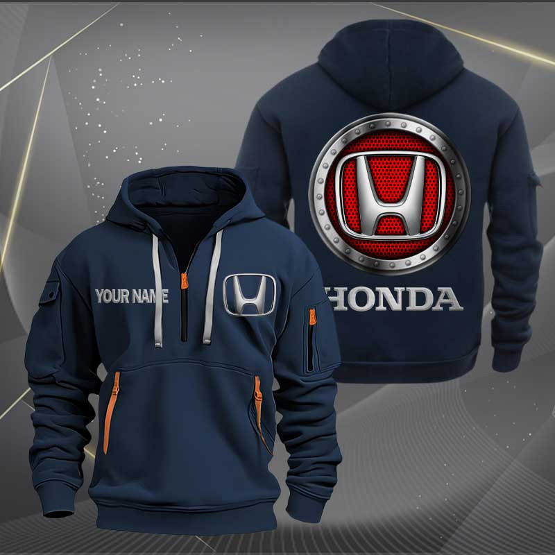 Sportswearmerch Honda Car Personalized Half Zip Hoodie For Fan