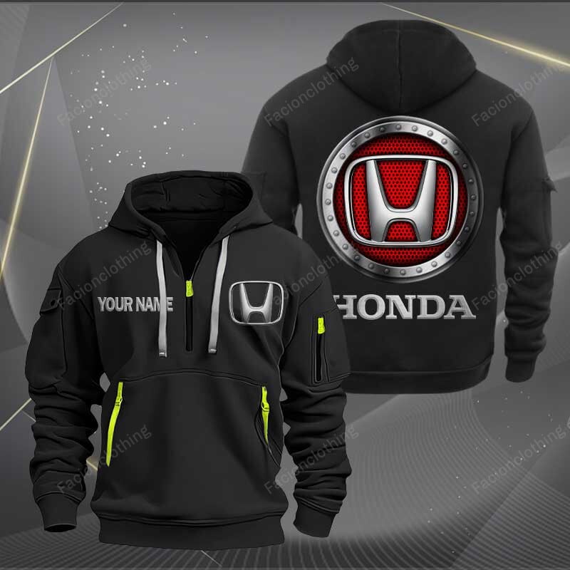 Sportswearmerch Honda Car Personalized Half Zip Hoodie For Fan