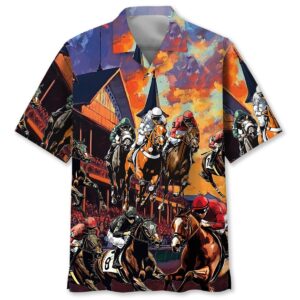 Sportswearmerch Horse Racing Racecourse Sunset Hawaiian Shirt For Fan