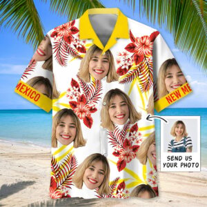 Sportswearmerch I Love New Mexico And My Wife Custom Face Hawaiian Shirt For Fan