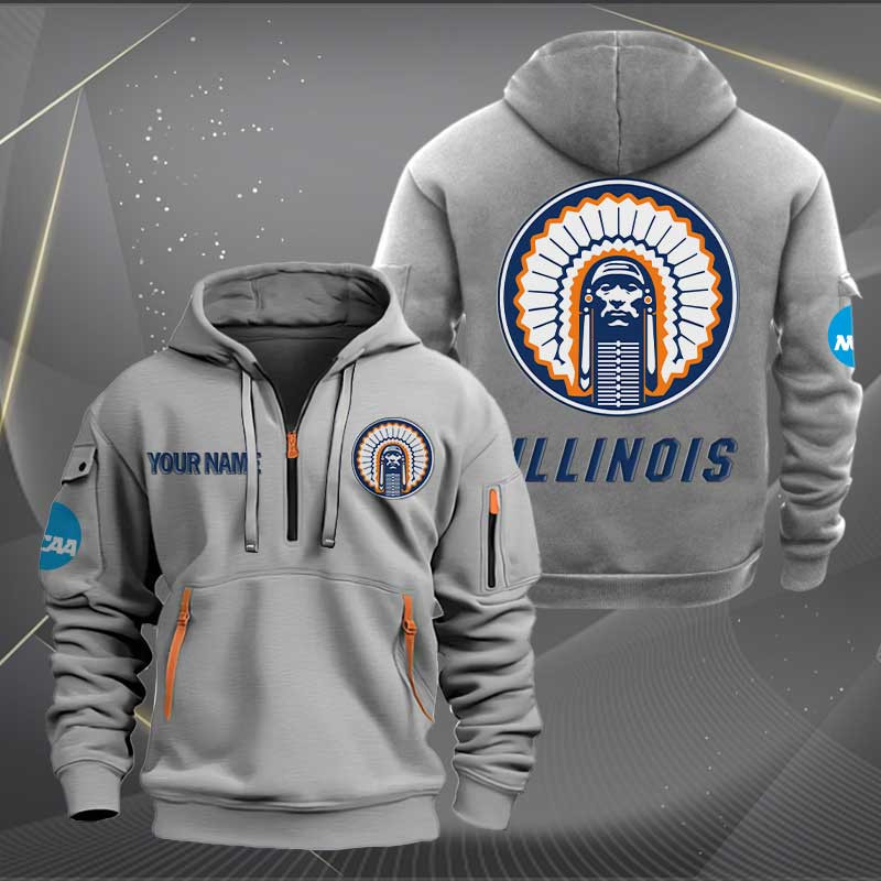 Sportswearmerch Illinois Fighting Illini Hockey NCAA Personalized Half Zip Hoodie For Fan