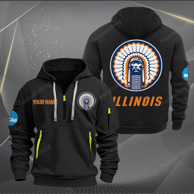 Sportswearmerch Illinois Fighting Illini Hockey NCAA Personalized Half Zip Hoodie For Fan