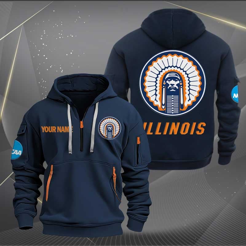 Sportswearmerch Illinois Fighting Illini Hockey NCAA Personalized Half Zip Hoodie For Fan