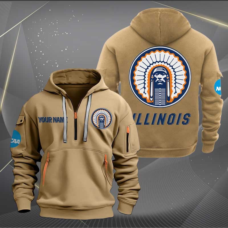 Sportswearmerch Illinois Fighting Illini Hockey NCAA Personalized Half Zip Hoodie For Fan