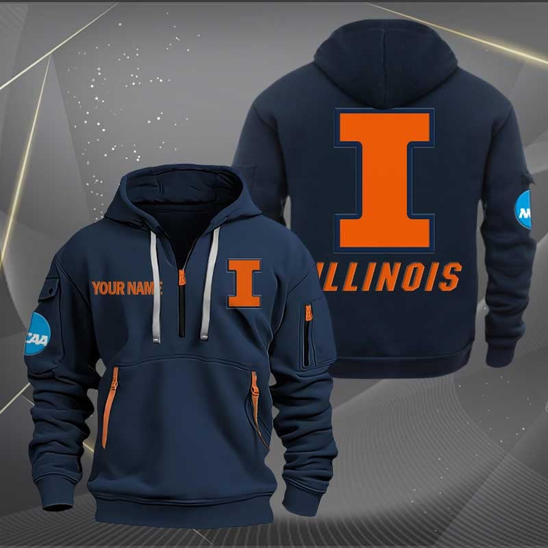 Sportswearmerch Illinois Fighting Illini NCAA Personalized Half Zip Hoodie For Fan