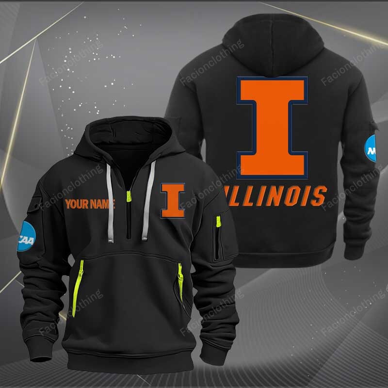 Sportswearmerch Illinois Fighting Illini NCAA Personalized Half Zip Hoodie For Fan