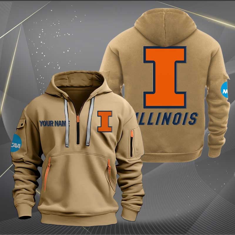 Sportswearmerch Illinois Fighting Illini NCAA Personalized Half Zip Hoodie For Fan