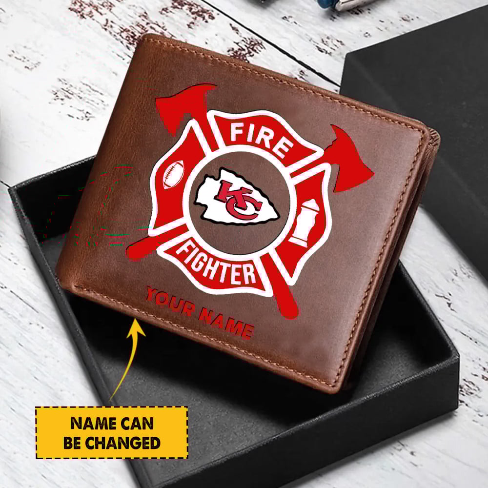 Sportswearmerch Kansas City Chiefs NFL Team And Fire Fighter Man Folded Wallet Perfect Gift For Fan