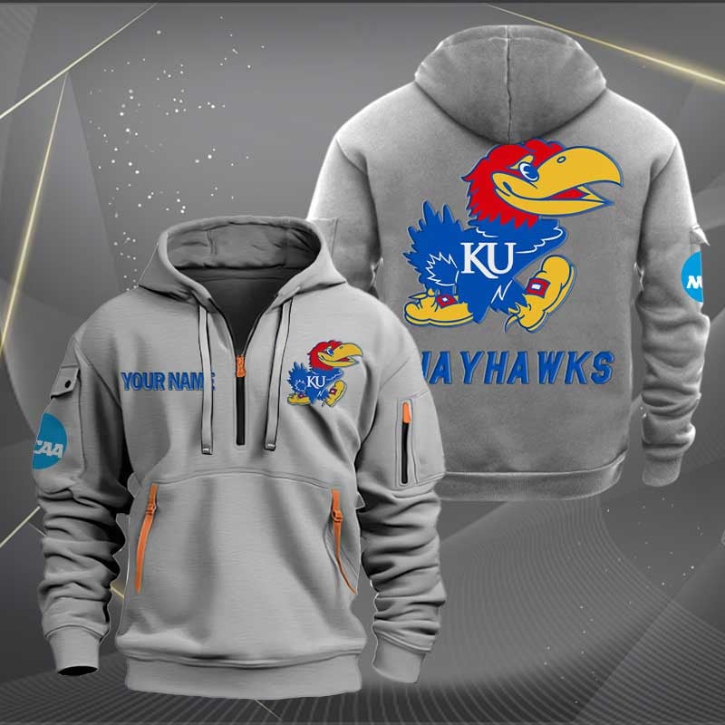 Sportswearmerch Kansas Jayhawks NCAA Half Zip Hoodie For Fan