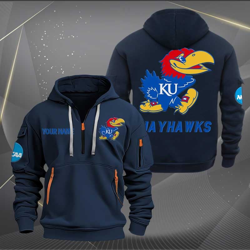 Sportswearmerch Kansas Jayhawks NCAA Half Zip Hoodie For Fan