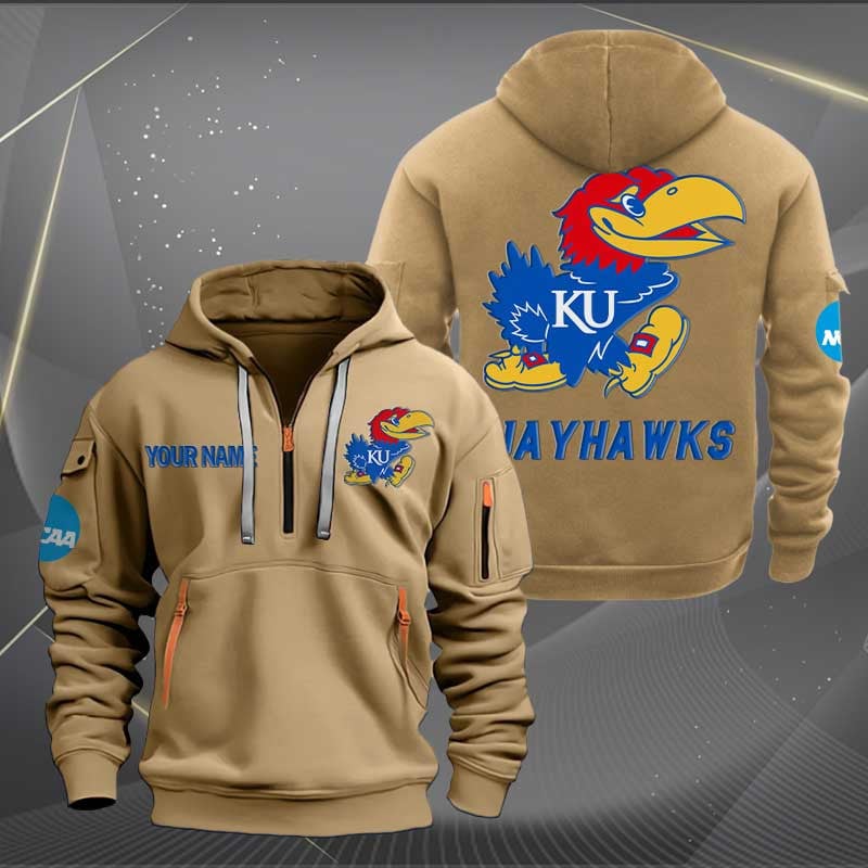 Sportswearmerch Kansas Jayhawks NCAA Half Zip Hoodie For Fan