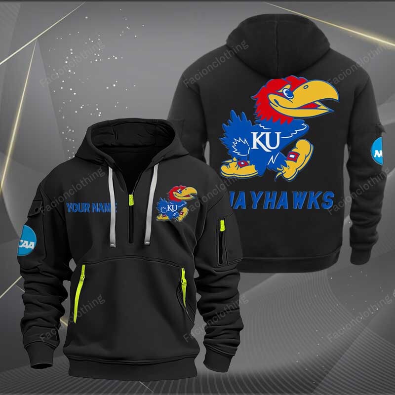 Sportswearmerch Kansas Jayhawks NCAA Half Zip Hoodie For Fan