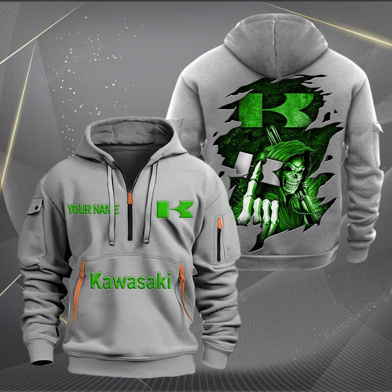 Sportswearmerch Kawasaki Motorcycle Personalized Half Zip Hoodie For Fan