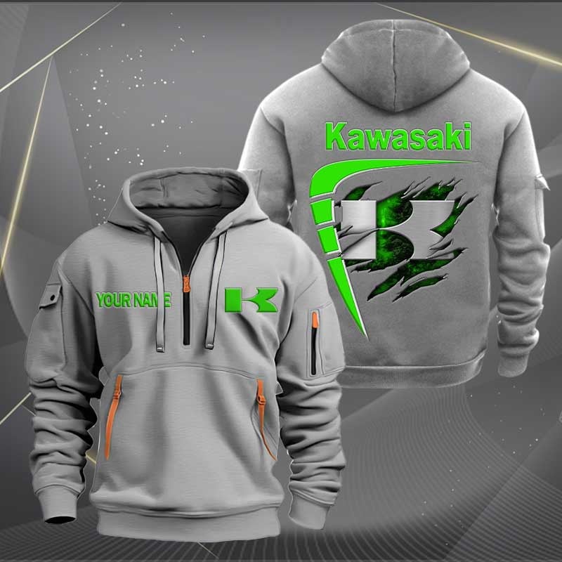 Sportswearmerch Kawasaki Motorcycle Personalized Half Zip Hoodie For Fan