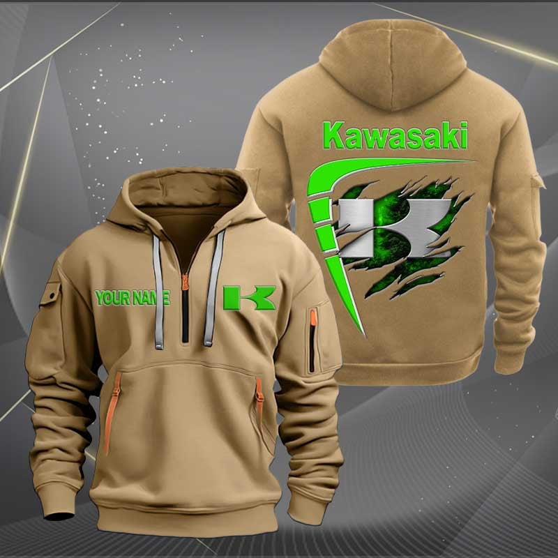 Sportswearmerch Kawasaki Motorcycle Personalized Half Zip Hoodie For Fan