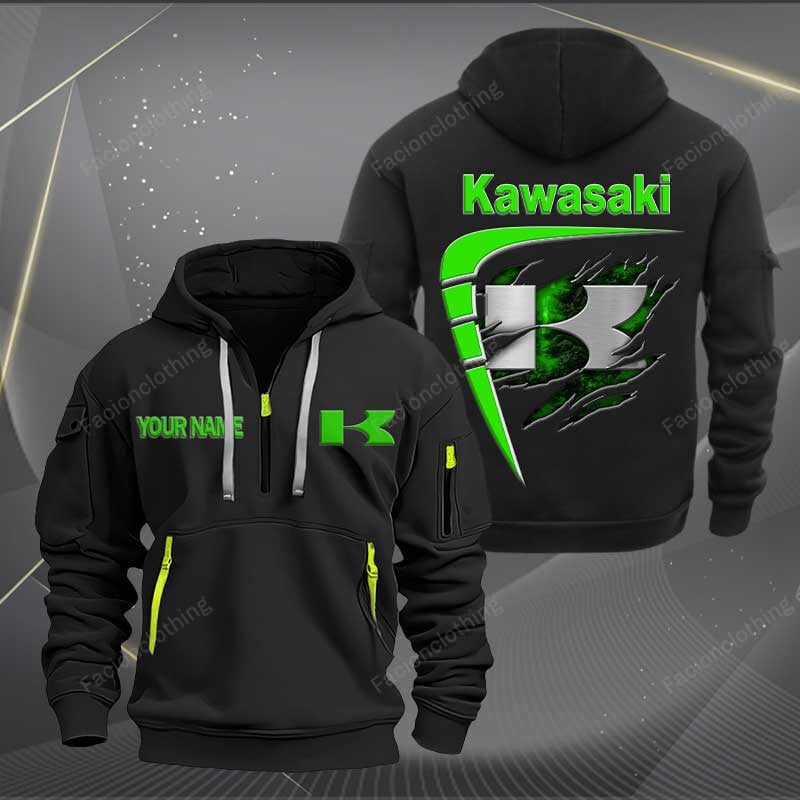 Sportswearmerch Kawasaki Motorcycle Personalized Half Zip Hoodie For Fan