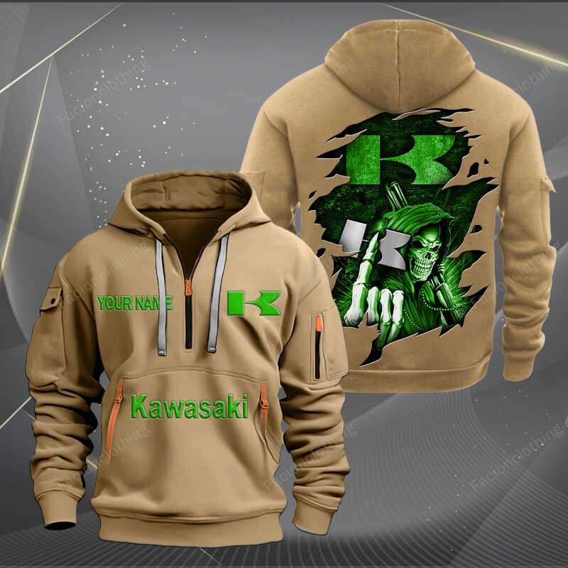 Sportswearmerch Kawasaki Motorcycle Personalized Half Zip Hoodie For Fan