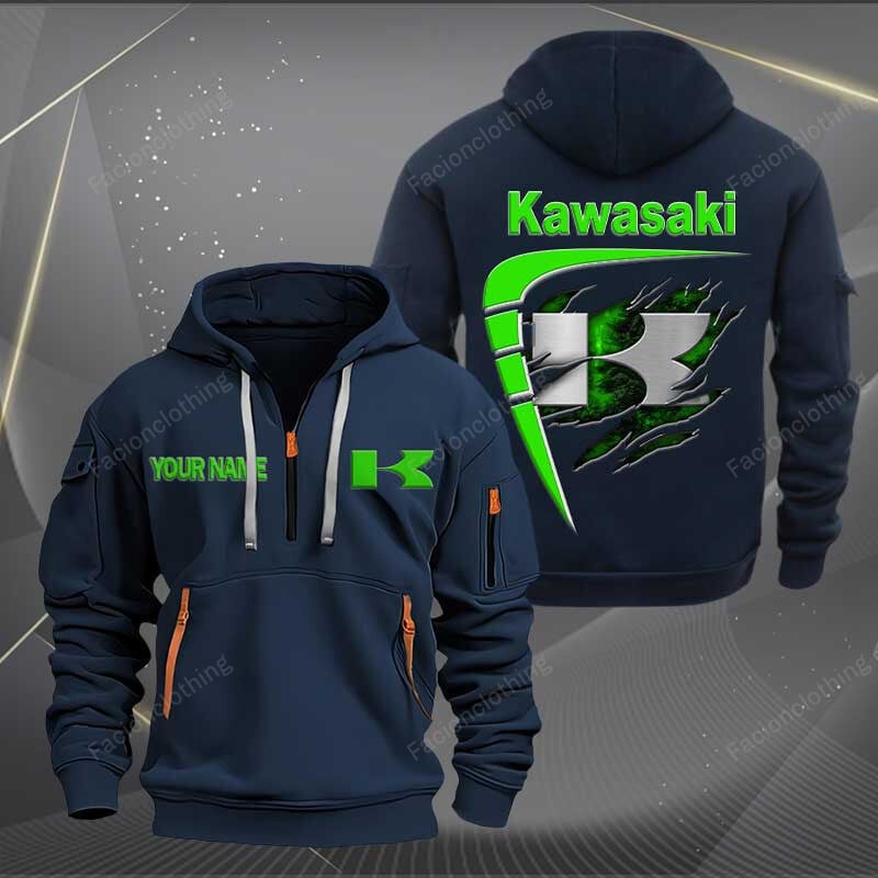 Sportswearmerch Kawasaki Motorcycle Personalized Half Zip Hoodie For Fan