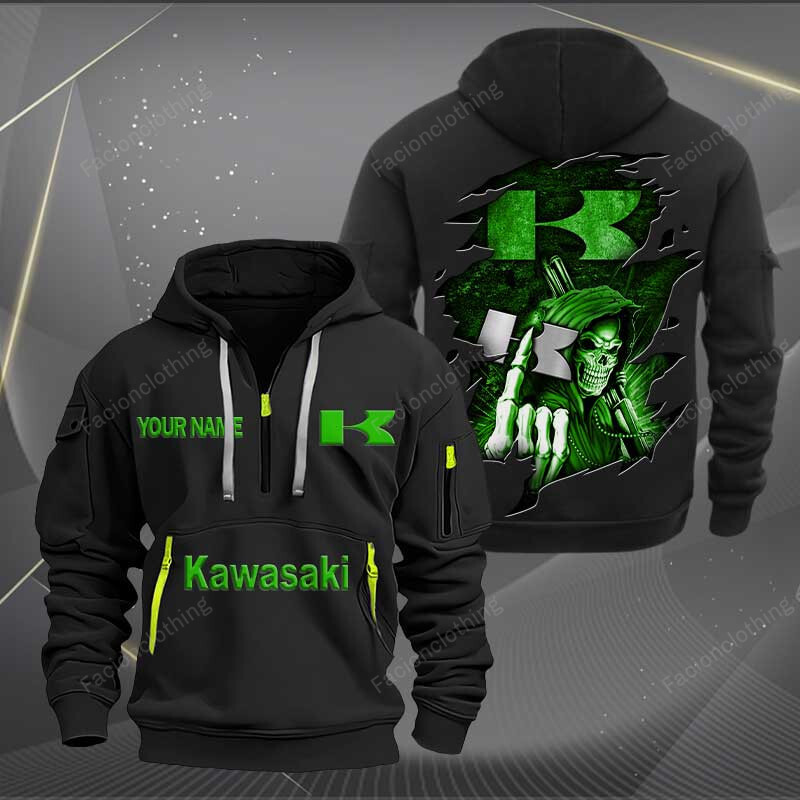 Sportswearmerch Kawasaki Motorcycle Personalized Half Zip Hoodie For Fan