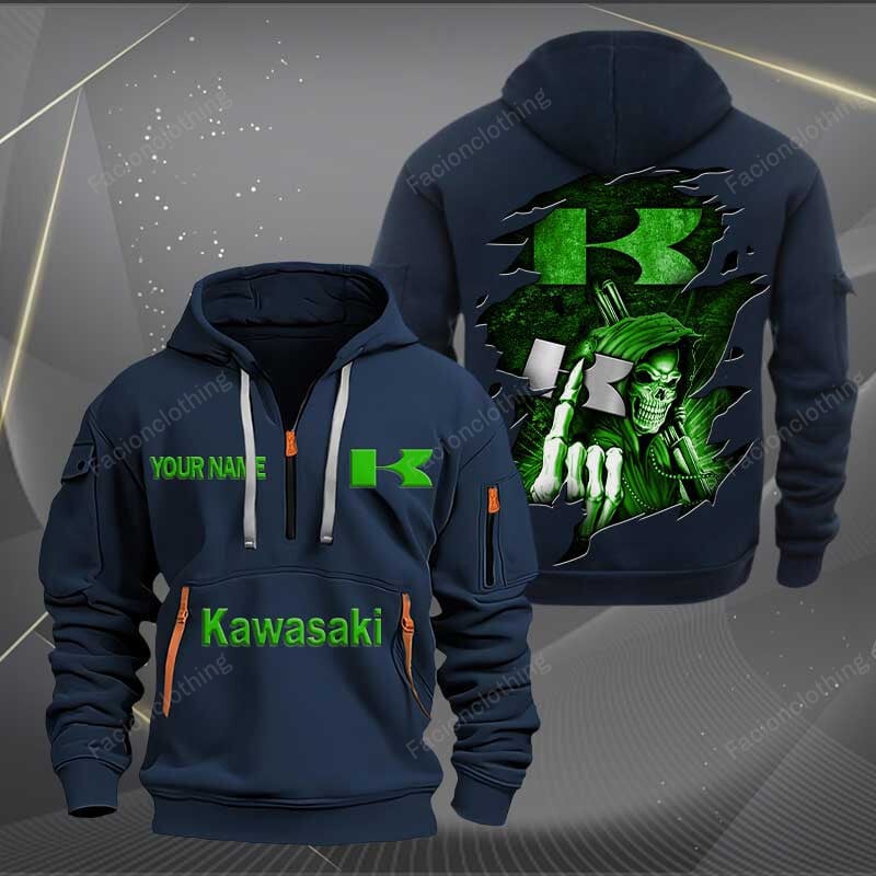 Sportswearmerch Kawasaki Motorcycle Personalized Half Zip Hoodie For Fan