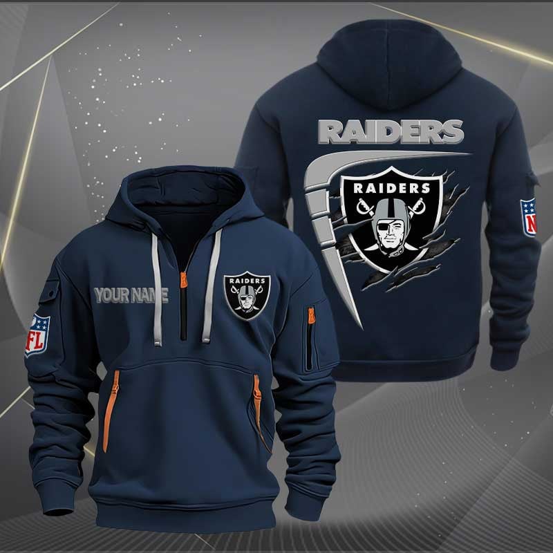Sportswearmerch Las Vegas Raiders NFL Personalized Half Zip Hoodie For Fan