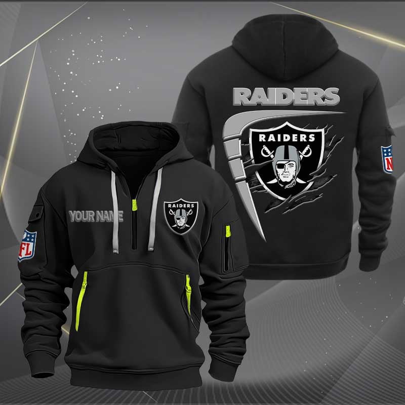 Sportswearmerch Las Vegas Raiders NFL Personalized Half Zip Hoodie For Fan