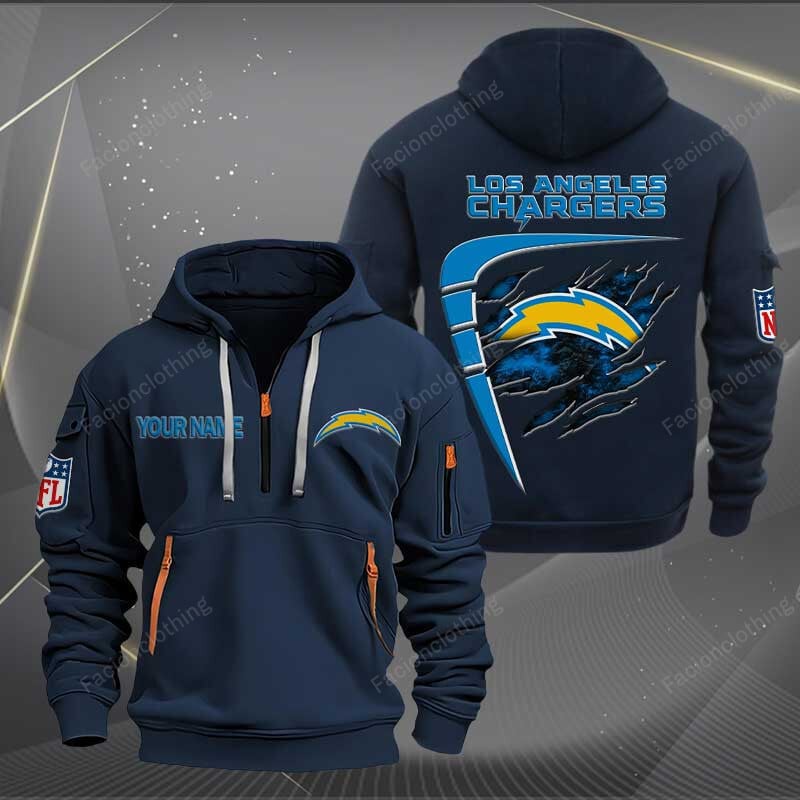 Sportswearmerch Los Angeles Chargers NFL Personalized Half Zip Hoodie For Fan